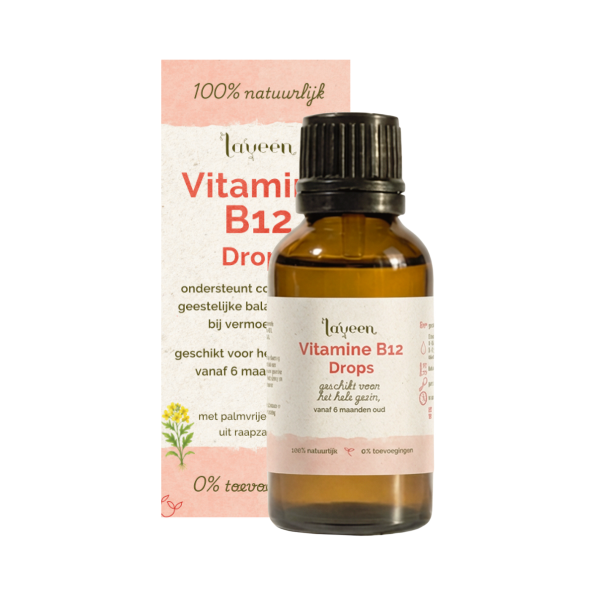 Laveen Vitamine B12 Drops in glazen flesje, geschikt voor het hele gezin vanaf 6 maanden, met 100% natuurlijke ingrediënten en zonder toevoegingen