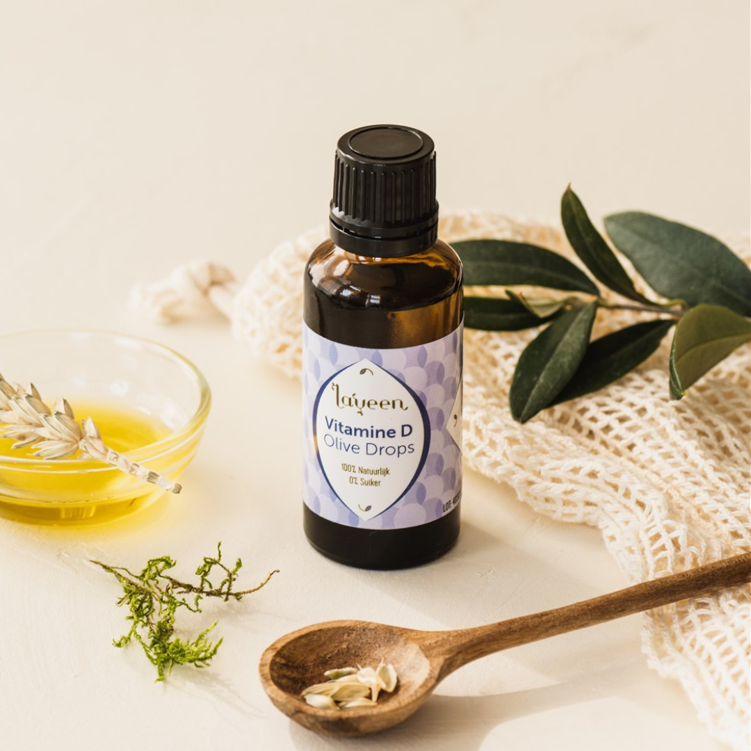 Sfeerfoto van de bio vitamine D druppels.