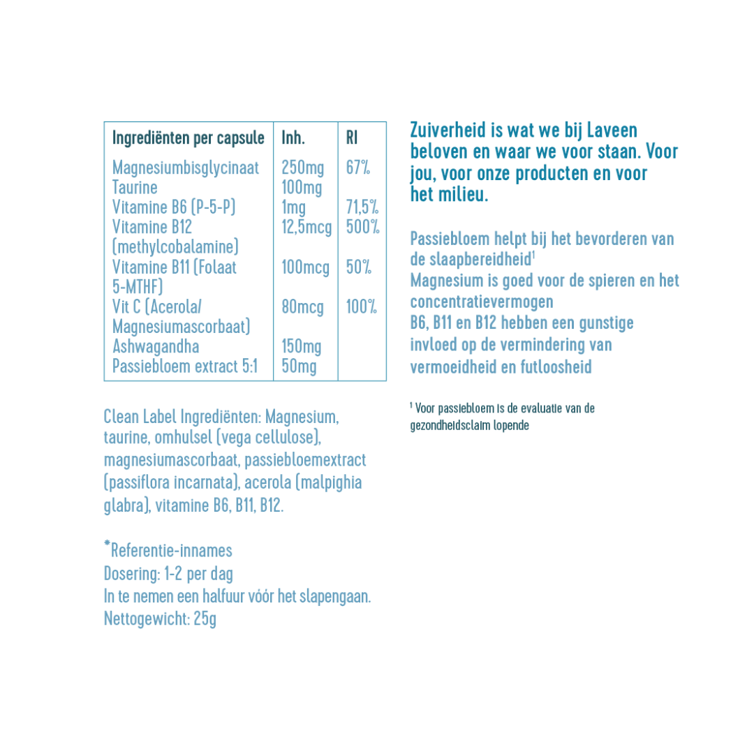 Laveen: Rust & Relax Navulverpakking – Magnesium en Vitamine B-complex & Ashwagandha – Multivitamine Capsules