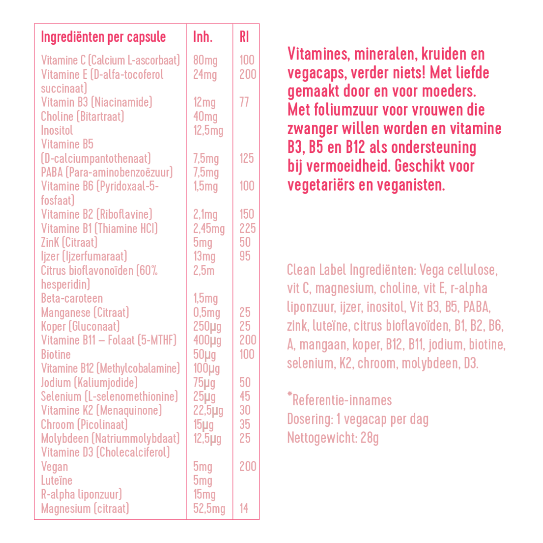 Laveen: Vega Mama Multi Navulverpakking – Foliumzuur – Zwangerschap Pillen