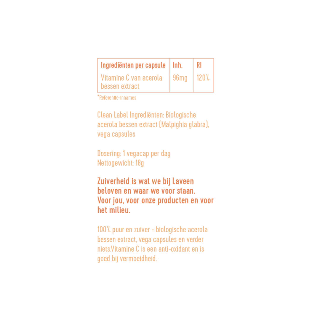 Ingrediënten van de Bio Vitamine C: biologische acerola bessen extract