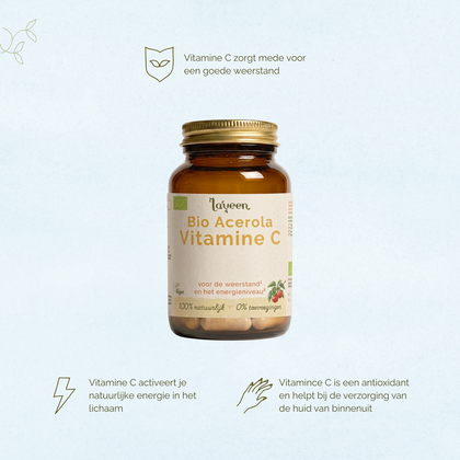 Vitamine C zorgt mede voor een goede weerstand Vitamine C activeert de natuurlijke energie in je lichaam. Vitamine C is een antioxidant en helpt bij de verzoring van de huid van binnenuit.