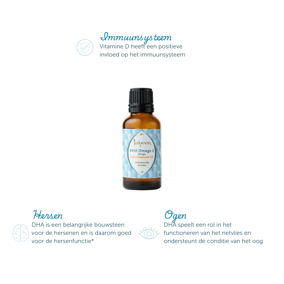 Voordelen van dit product: Vitamine D heeft een positieve invloed op het immuunsysteem, en DHA is goed voor de hersenfunctie en ondersteunt de conditie van het oog.