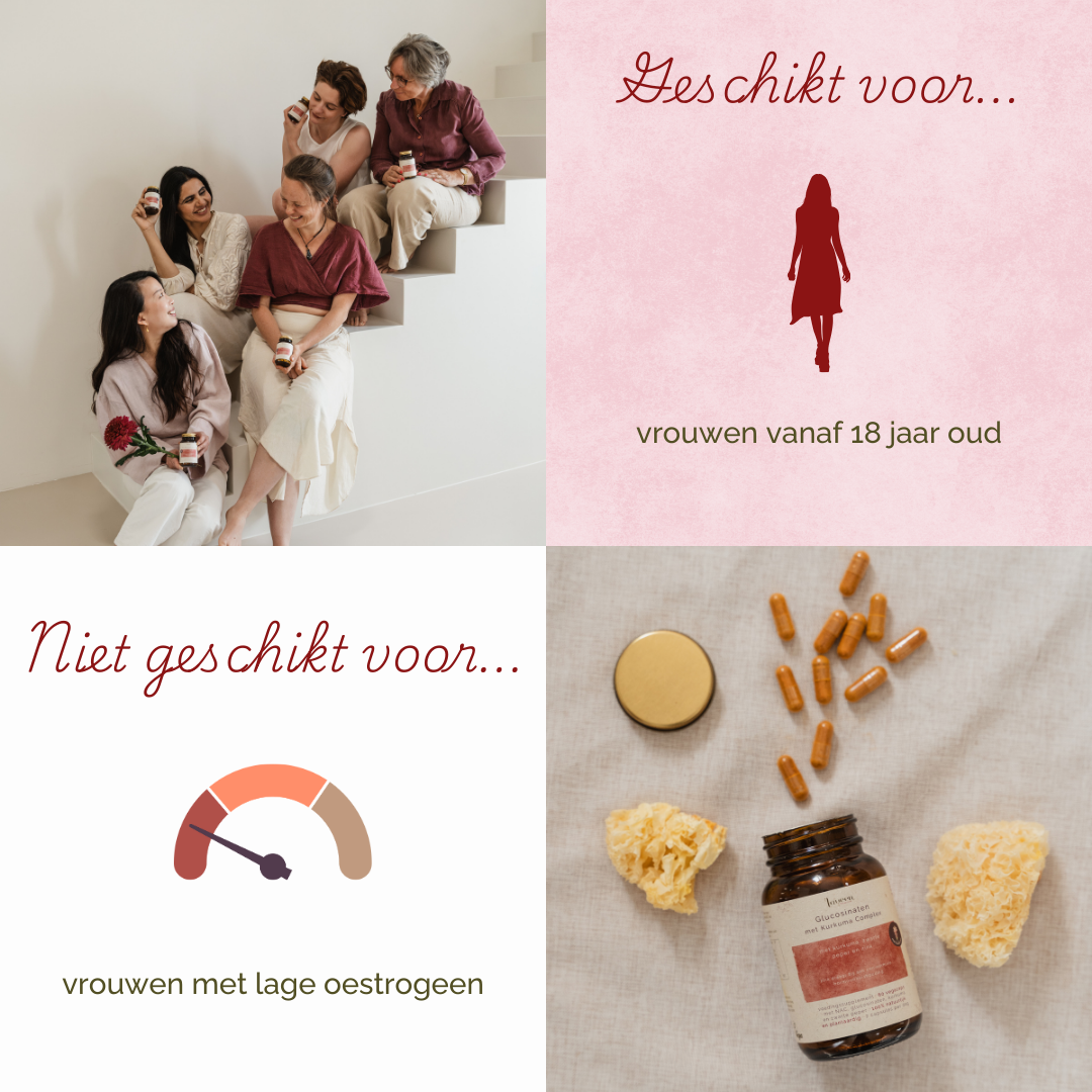 de Glucosinolaten met Kurkuma complex is bedoeld voor vrouwen vanaf 18 jaar oud, maar niet voor vrouwen met een lage oestrogeen.