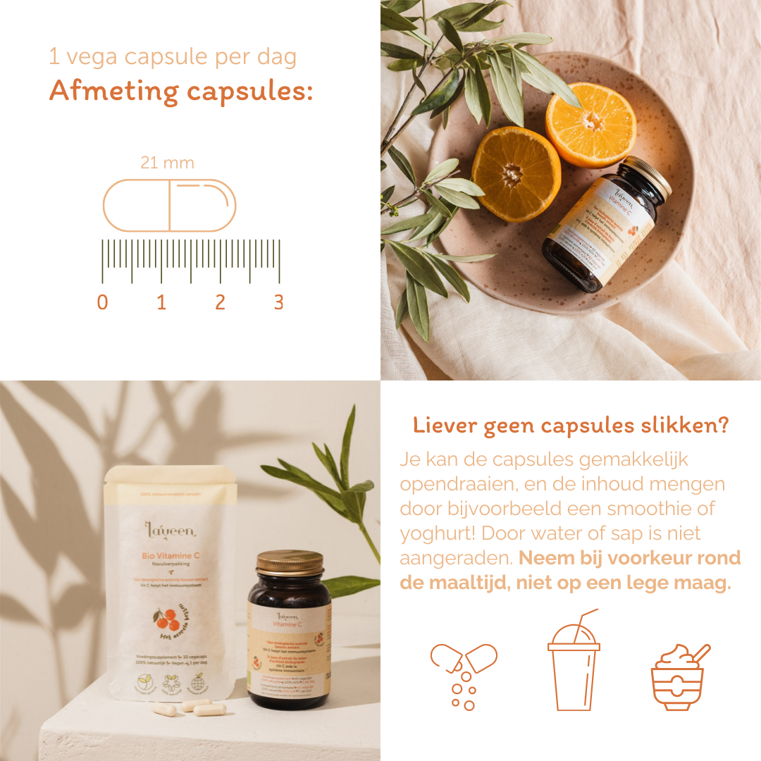 Laveen: Vitamine C Bio Acerola Navulverpakking – 100% Biologisch – Vitamine C Capsules