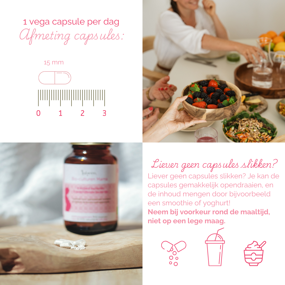 Gebruiksadviezen; 1 capsule per dag, ze zijn 15 mm lang. Je kan de capsule ook opendraaien en mengen door bijv. yoghurt.