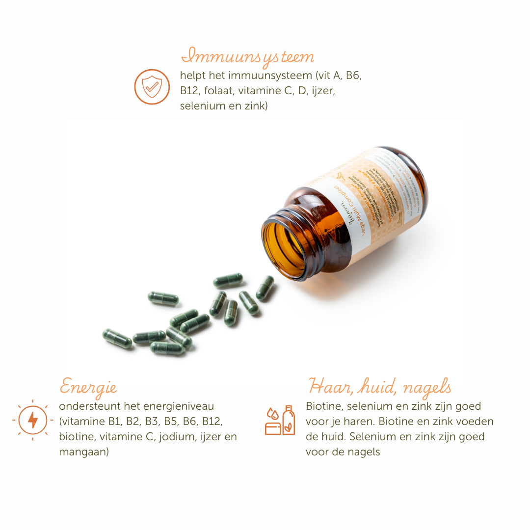 Voordelen van het product: helpt het immuunsysteem, ondersteunt het energieniveau en is goed voor haar, huid en nagels.