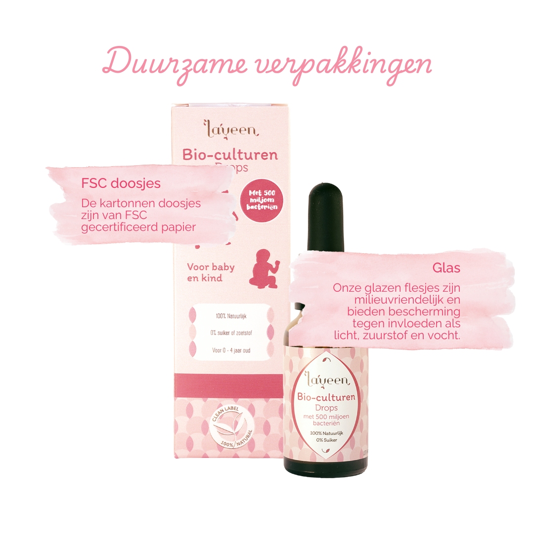 Wij maken gebruik van duurzame verpakkingen: de doosjes zijn van FSC gecertificeerd papier en de flesjes zijn van milieuvriendelijk glas.