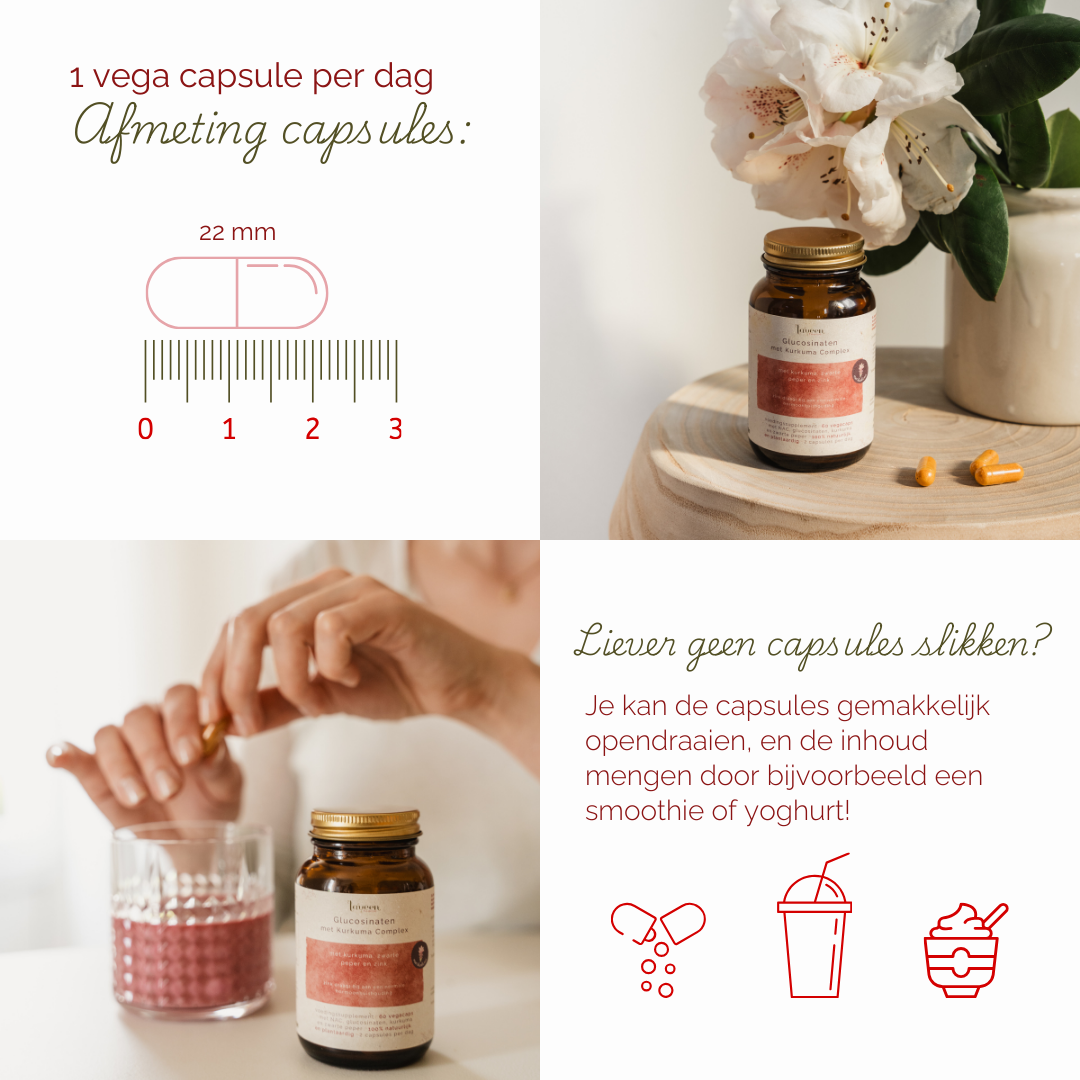Gebruiksadviezen; 1 vega capsule per dag, ze zijn 22 mm lang. Je kan de capsules ook opendraaien en door een smoothie of yoghurt mengen.