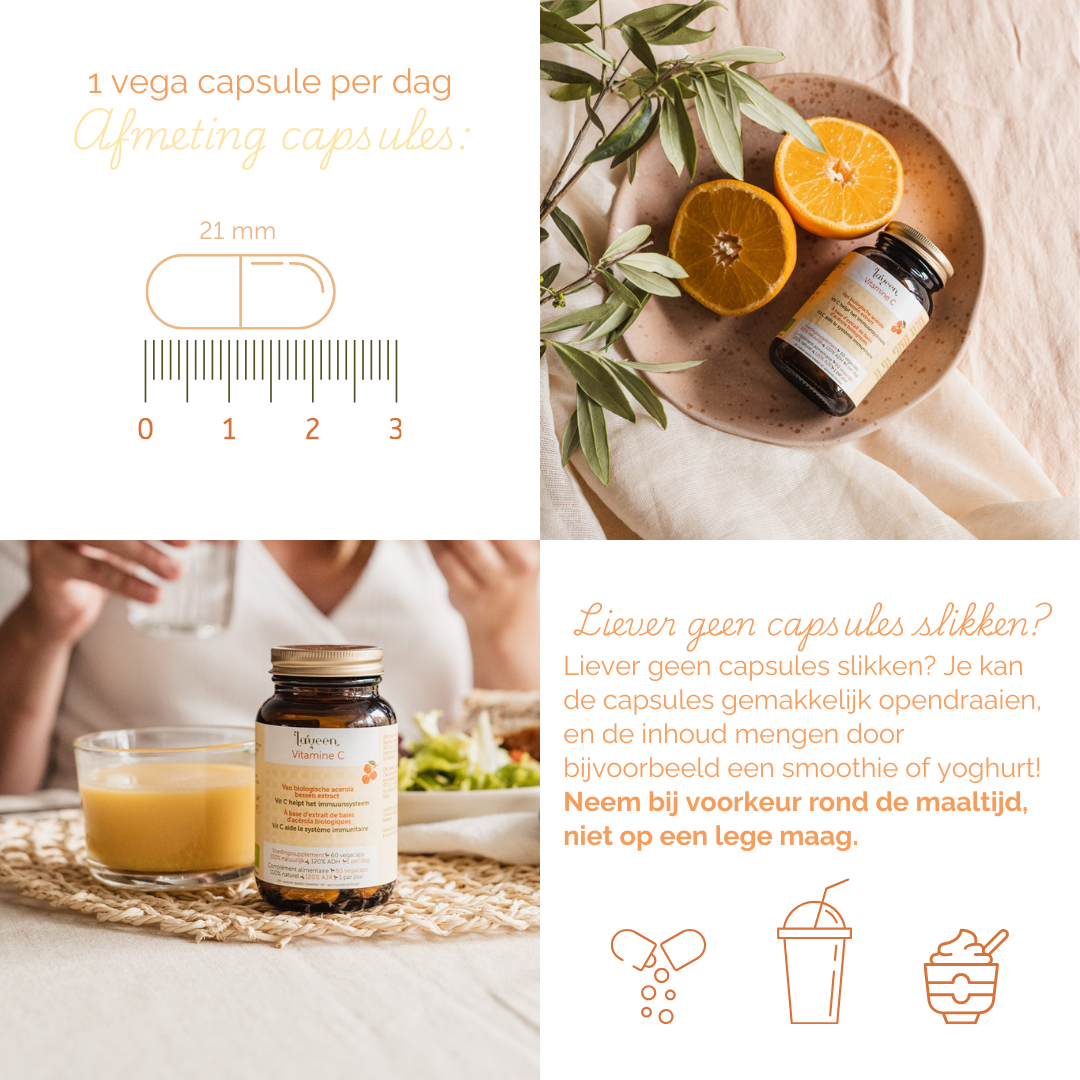 Gebruiksadviezen: 1 capsule per dag, ze zijn 21 mm lang. Je kan de capsules ook opendraaien en bijvoorbeeld mengen door de smoothie of yoghurt.