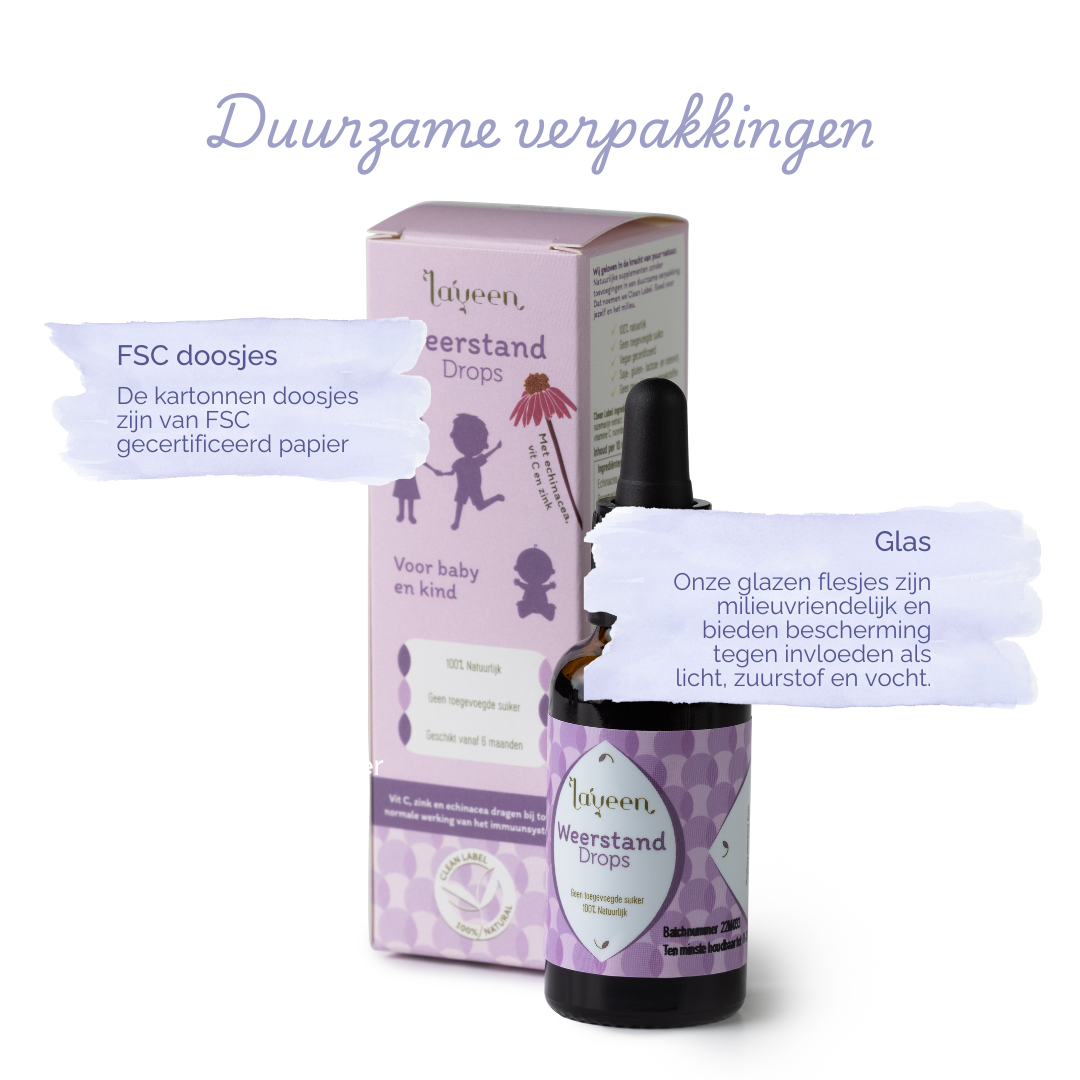 Wij maken gebruik van duurzame verpakkingen: de doosjes zijn van FSC gecertificeerd papier en de flesjes zijn van milieuvriendelijk glas.