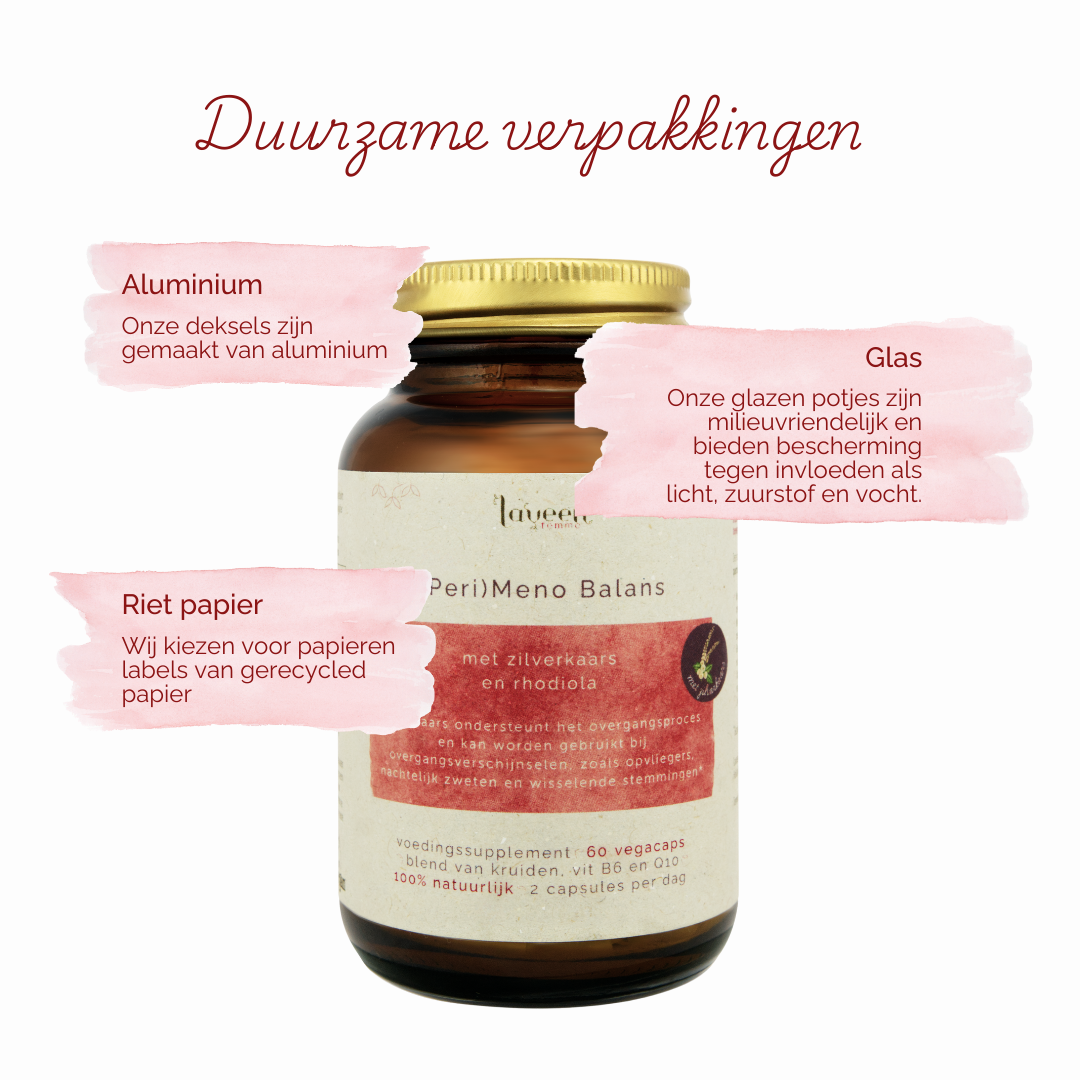 Laveen heeft duurzame verpakkingen; potten van glas, met etiketten van rietpapier en deksels van aluminium.