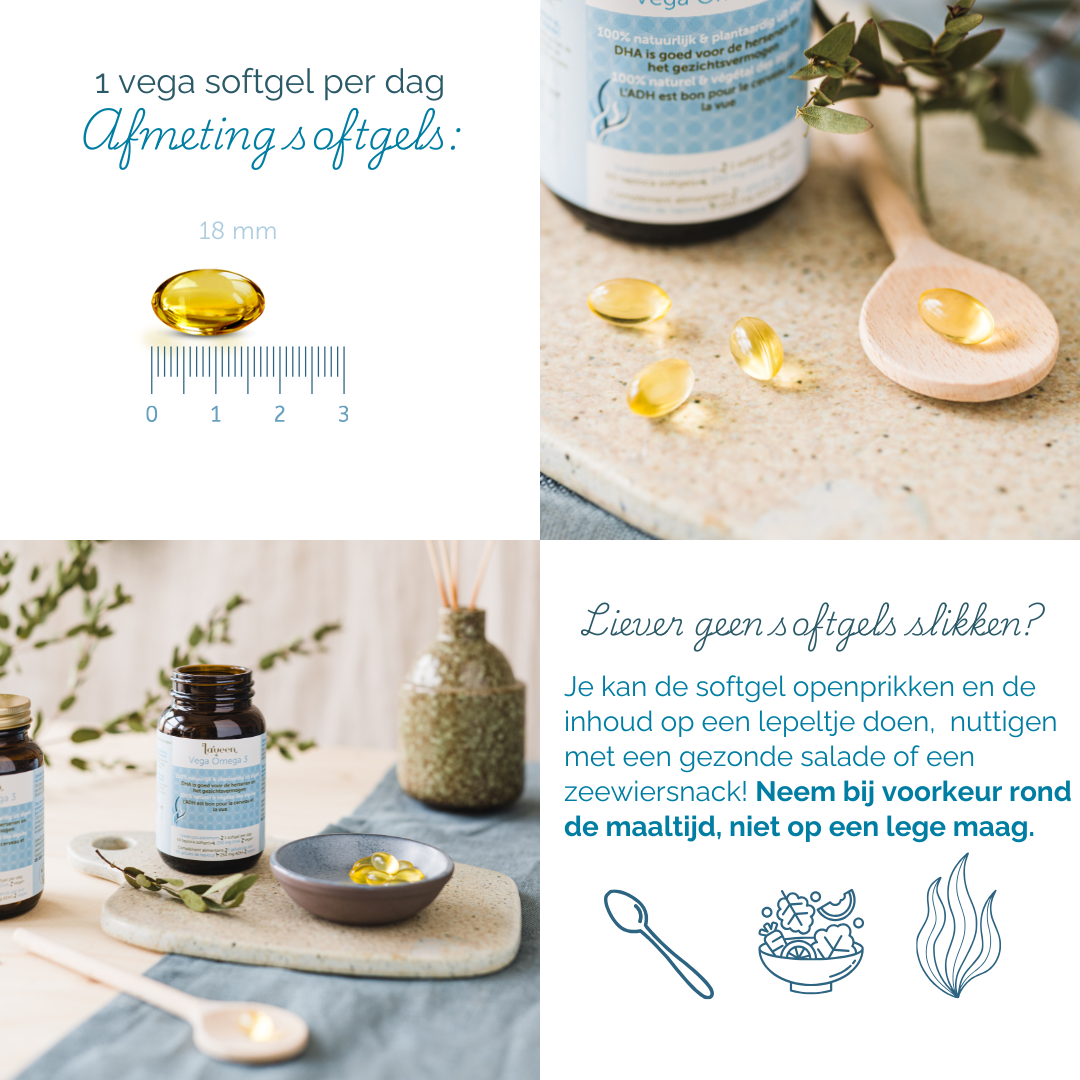 Gebruiksadvies: 1 softgel per dag, ze zijn 18 mm lang. Je kan ze ook openprikken en met een lepeltje nemen of door een salade toevoegen.