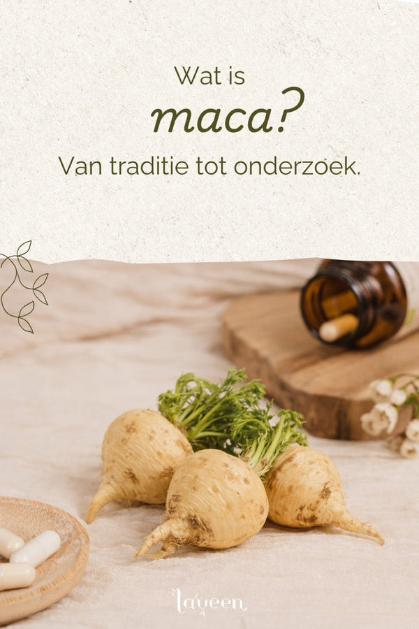 Wat is Maca? Pinterest cover voor artikel van Laveen.