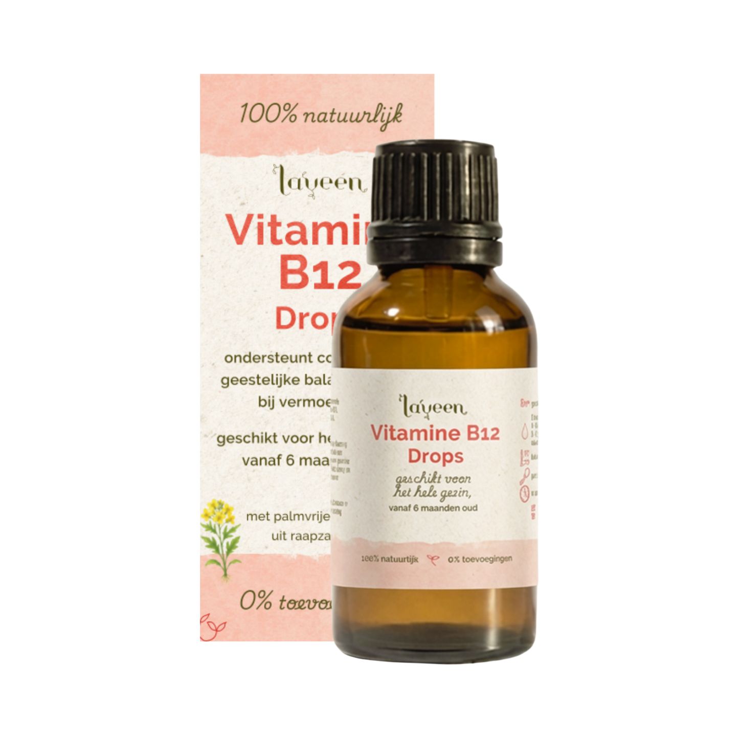 Laveen Vitamine B12 Drops in glazen flesje, geschikt voor het hele gezin vanaf 6 maanden, met 100% natuurlijke ingrediënten en zonder toevoegingen