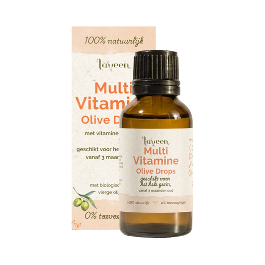 Laveen Multi Vitamine Olive Drops in glazen flesje met pipet, geschikt voor het hele gezin vanaf 3 maanden, met biologische olijfolie en 100% natuurlijke ingrediënten
