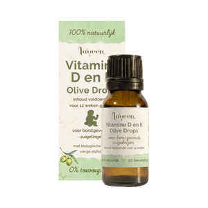 Flesje en verpakking van de vitamine D en K druppels voor zuigelingen van Laveen